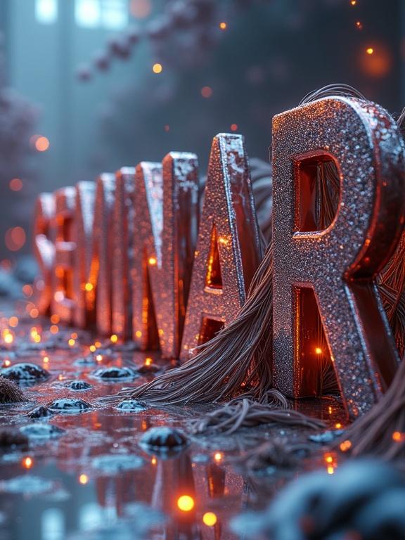 Ultra-realistic surreal image with large text 'SEMINAR' made from shiny metal. Text intertwined with hyper-detailed human hair in various hairstyles. Hair blends with letters creating surreal effect. Illuminated by vibrant lighting. Background features soft gradients and bokeh effect. Style is photorealistic and maximalist.