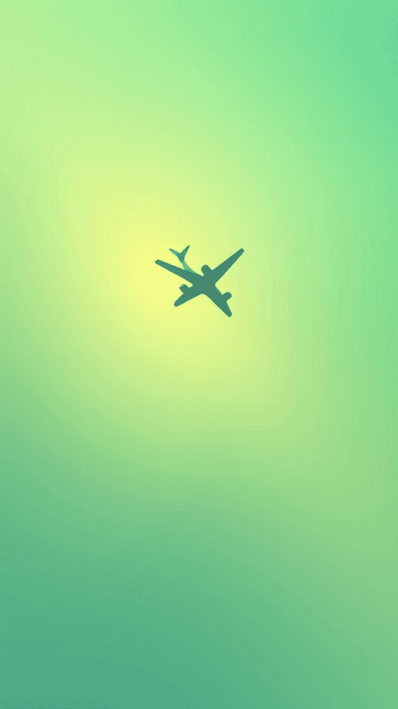 A silhouette of a plane flies against a green gradient background.