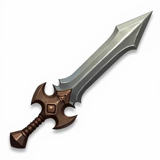 Icon of a Common Sword for a card game. Designed with gray and brown colors. Styled like World of Warcraft. Dimensions are 48 by 48 pixels. Transparent background.