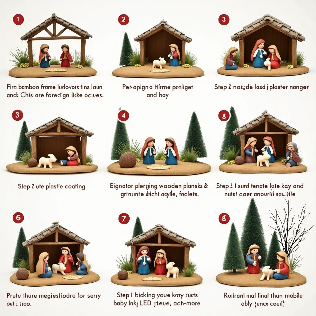 Planning step to create a nativity crib including stable, manger and decorations with clear steps for building and decorating.