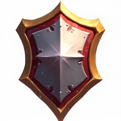 Icon representation of a legendary breastplate and shield for card games styled like World of Warcraft. Features bright colors with magic elements. Transparent background.