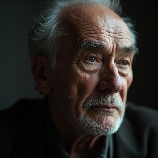Ultra close up portrait of an old man with intricate lighting. Artistic style reminiscent of David Fincher.