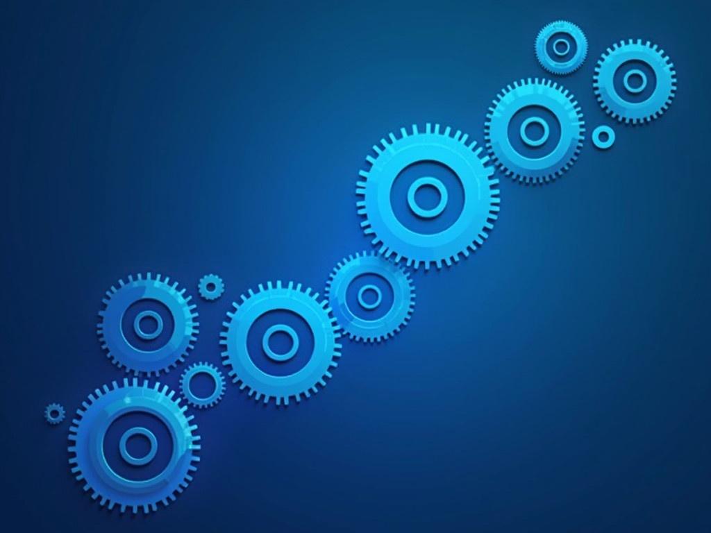 The image shows a collection of interlocking gears of various sizes against a blue background. The gears are arranged in a way that suggests they are part of a mechanical system, with each gear's teeth meshing with those of adjacent gears. The background has a gradient of blue shades, giving the image a technological and industrial feel. The gears are highlighted with a blue tint, enhancing the overall aesthetic. This image visually represents the concept of mechanical engineering and the interdependence of components within a machine. The gears symbolize precision, coordination, and the transfer of motion and power within mechanical systems.