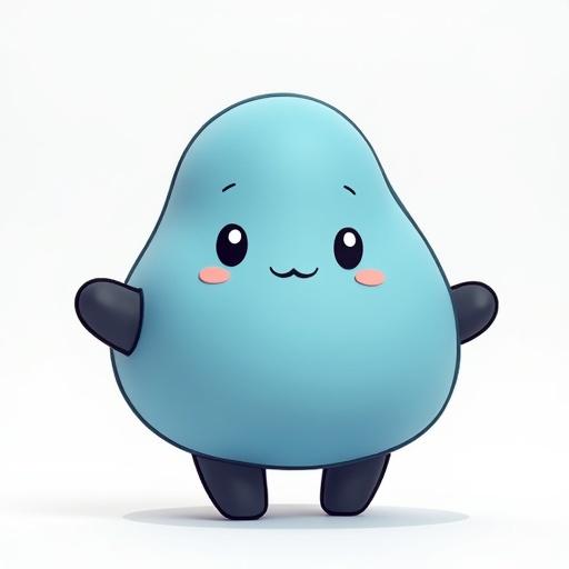 A cute anime style pebble shaped character with arms and legs. The body is blue with black arms and legs.