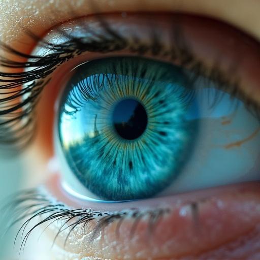Close-up of a sea blue eye with marbled green around the pupil.