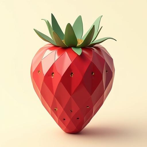 Ultra-premium minimalist strawberry logo in striking 3D isometric style or elegant 2D design. Features futuristic geometric silhouette and voluptuous curves. Soft pastel gradients create exquisite ambiance. Hyper-realistic chocolate and gold details add luxury. Composition is symmetrical yet dynamic. Evokes sophistication and temptation.