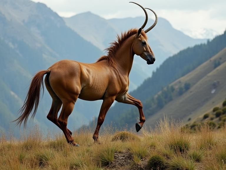 Centaur roaming mountains with wild horses. Strong, restless, and powerful centaurs gradually emerge.