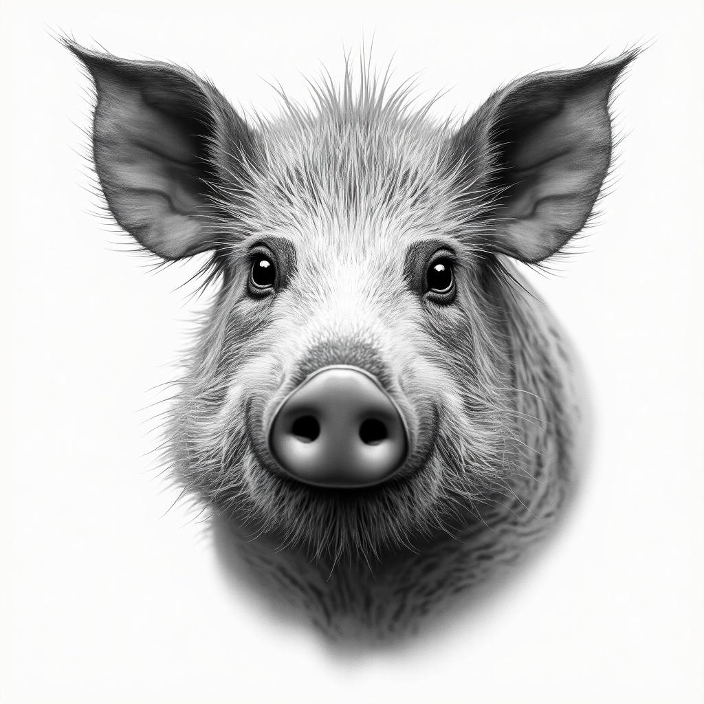 Drawing of a wild hog's face showcasing details and textures