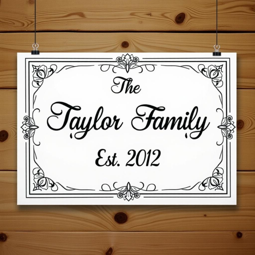 A simple plaque displaying the Taylor family name and established year 2012.