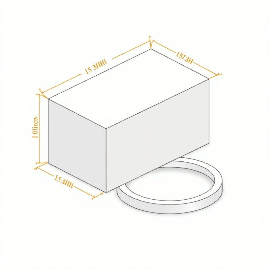 Image displays a detailed drawing of a rectangular box with labeled dimensions. Measurements are highlighted in yellow. The isometric perspective showcases the 3D aspect. Also includes an illustration of a circle with orthographic views.