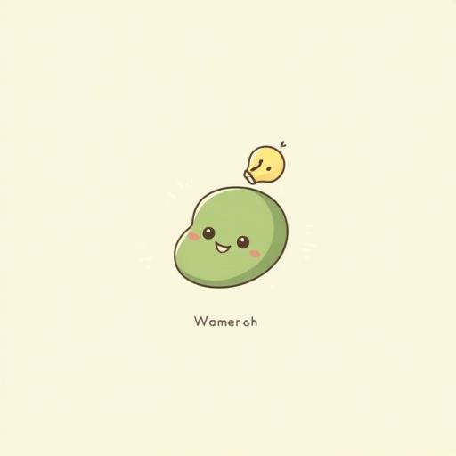 A channel profile image featuring a cute bean-shaped character with a friendly smile. A small glowing light bulb is above its head, symbolizing the discovery of trivia. The color scheme is gentle and uses pastel and earth tones. The background is clean and minimalist to highlight the character. The name 'Yurutto Mamechi ch' appears in a friendly font with a playful design.