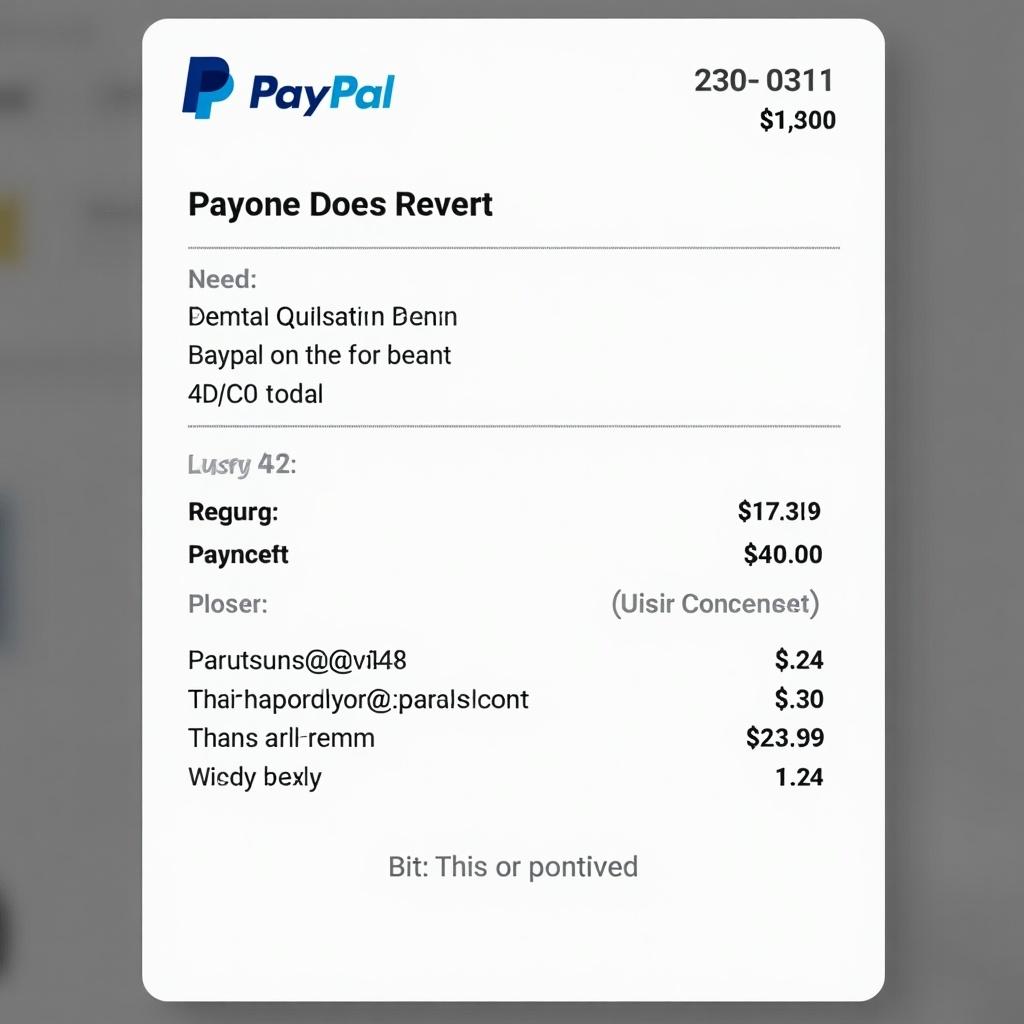 PayPal payment receipt indicating a transaction. Receipt shows a payment of $1,300. Contains receiver email and transaction details.