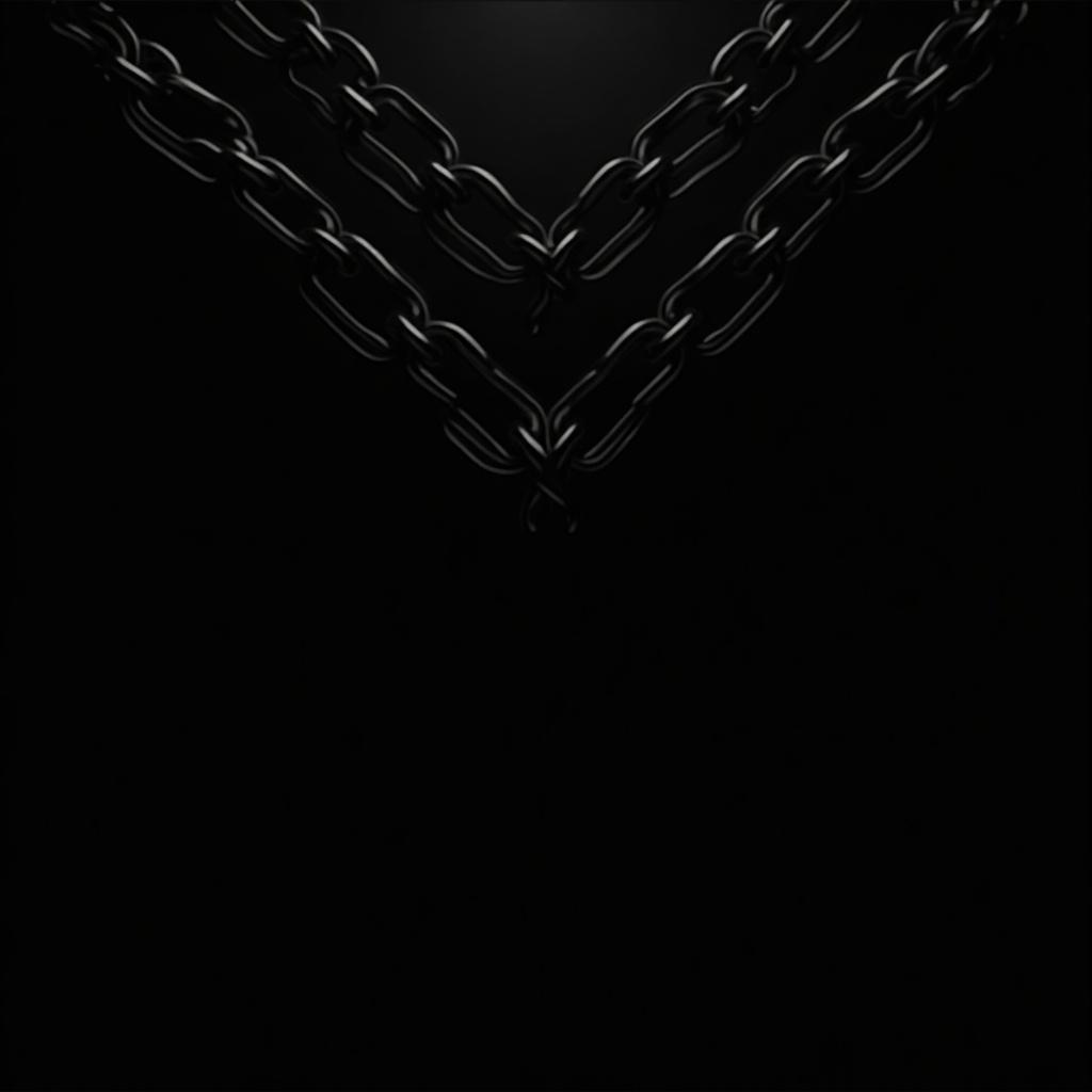 Black background features silver chains. Edgy design emphasizes simplistic layout. Main focus is on the chains.