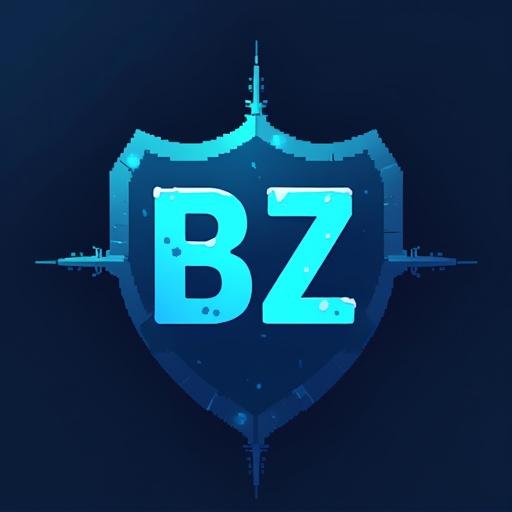 Logo design for Blizon Minecraft server. Central focus on bluish letters BZ. Simple modern icon style suitable for gaming. Shield shape enhances community feel.