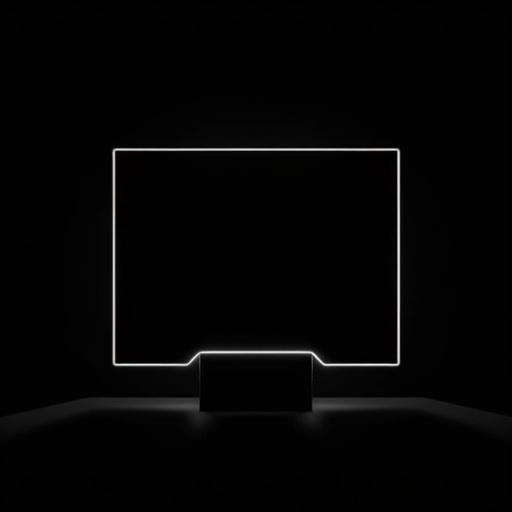 Create a minimal black streaming background with a large illuminated frame in the center. Include a smaller camera frame in a corner. Use a subtle neon glow. Keep the design clean and stylish. No text included. High definition resolution.