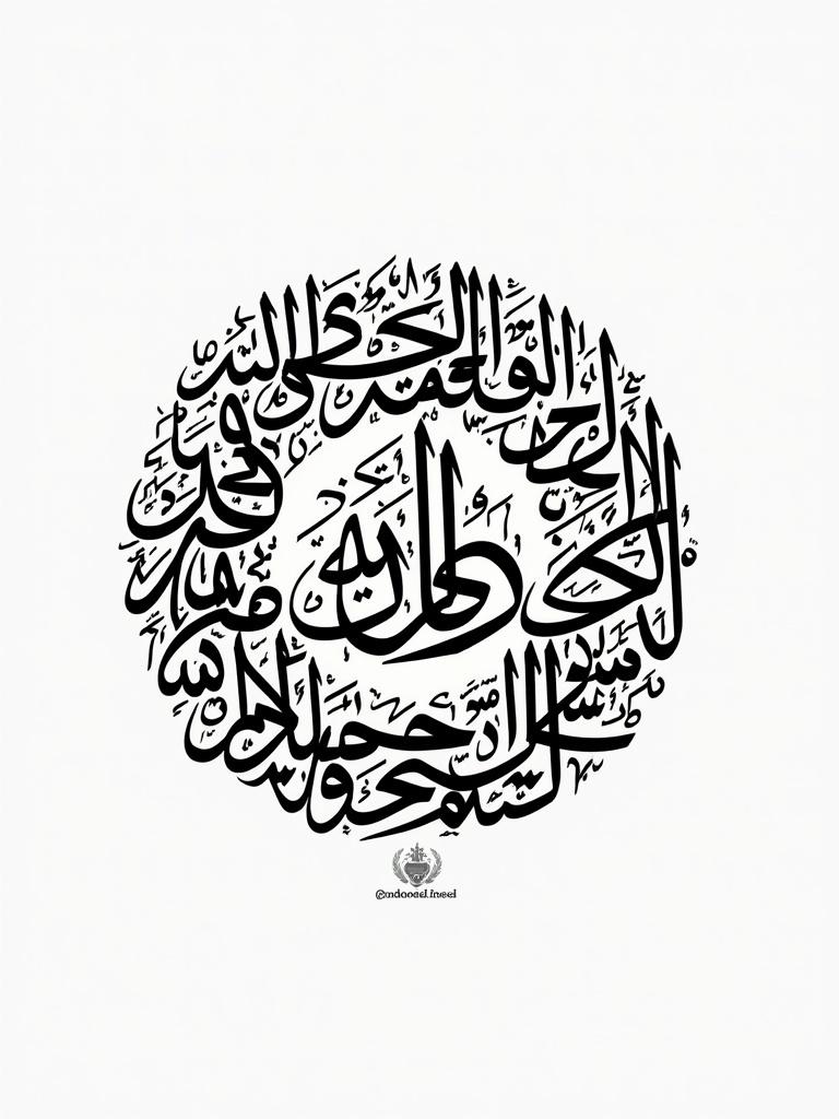 Arabic calligraphy in a circular shape. The term الإسلامية is included. Design fills the area completely.