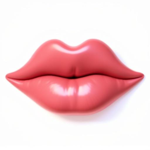 3D illustration of a pair of lips on a white background rendered in a cartoonish style. Soft rounded edges are visible. Subtle shading gives depth. Lips are in a natural pouty shape, appearing augmented. Gentle texture adds realism. Image is vibrant and colorful, focusing on an attractive representation.