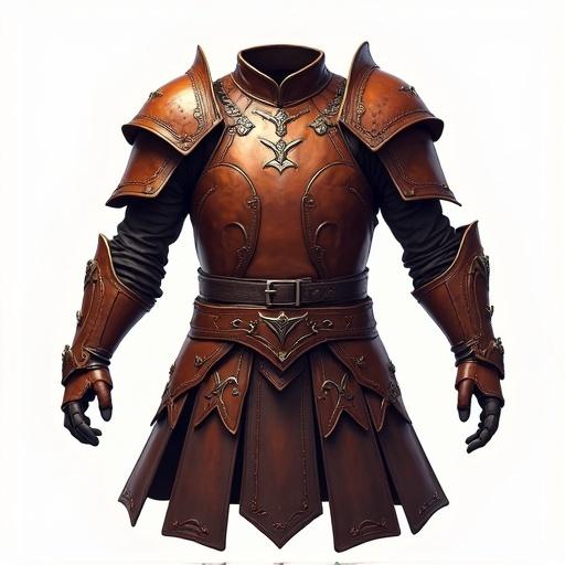 Detailed leather body armor design in ARPG style. No background for clear visibility.