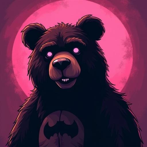 Noir horror art featuring a bear centered in the image with purple and pink hues.