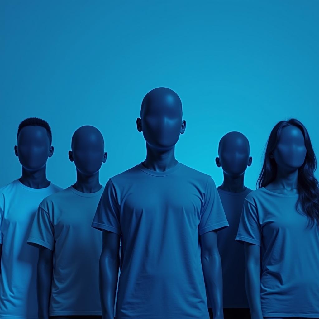 Temporary placeholder banner for website featuring four faceless individuals wearing blue-tone t-shirts