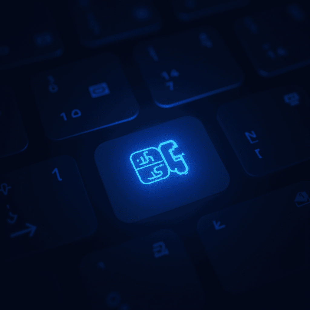 A backlit keyboard with a glowing key featuring a phone symbol.