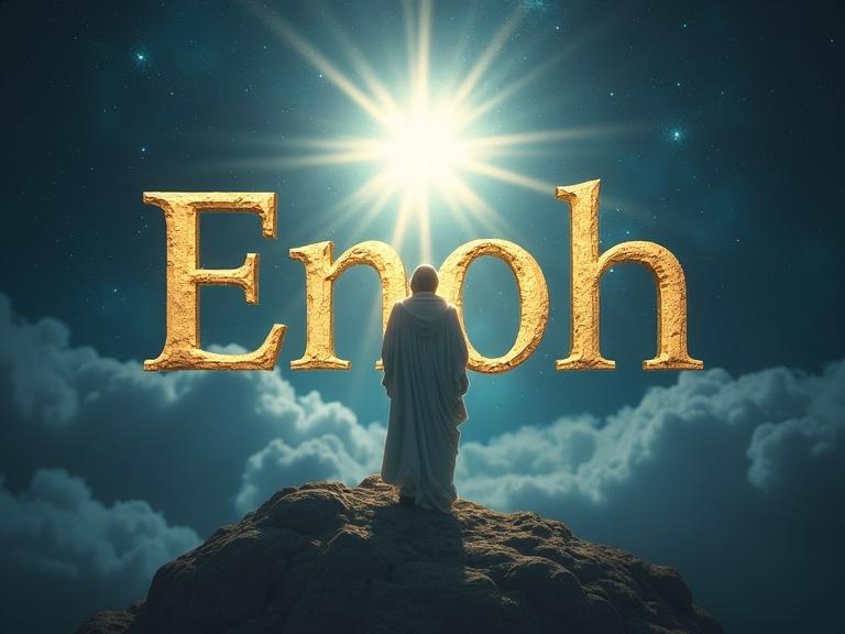 Thumbnail for YouTube about the mysterious history of Enoch. Features ancient biblical background or celestial sky with rays of light. Figure of Enoch ascending to heaven in a white robe, surrounded by light. Large dramatic text stating 'The Man Who Did Not Die'. Colors include gold, white, and light blue for a spiritual and mysterious tone. Format 16:9, high quality for YouTube, realistic and eye-catching style.