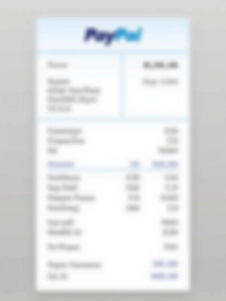 Image shows a PayPal payment receipt with a transaction amount of €20,245. Receipt lists various services with their amounts. PayPal logo at the top indicates legitimacy. Includes contact information for transparency. Design is clean and professional typical of digital receipts.