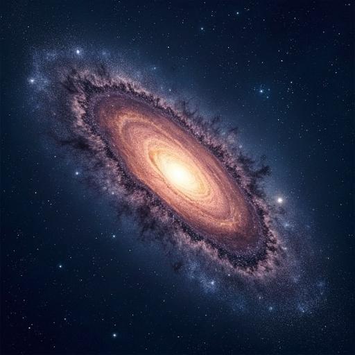 Galaxy image with vibrant stars and a colorful spiral structure resembling stardust.