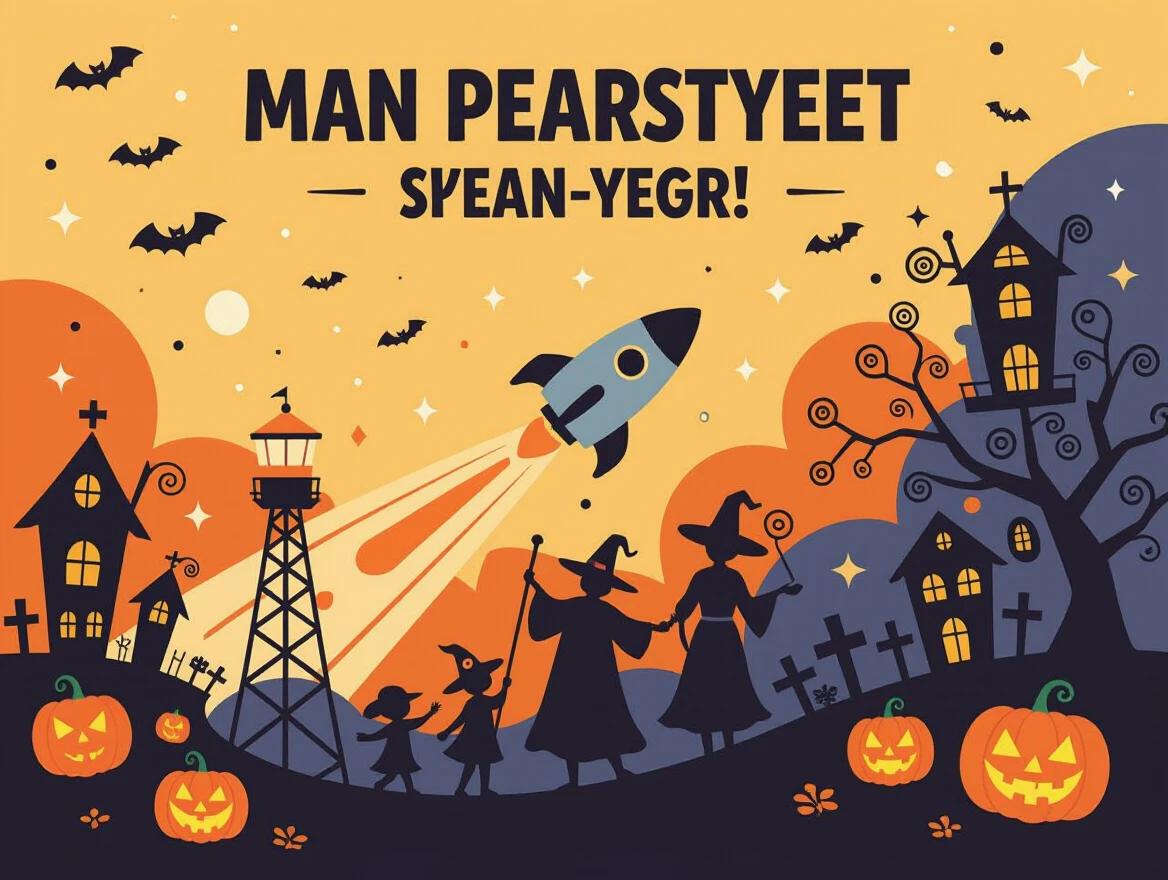 Create a festive poster combining space exploration theme with Halloween traditions.