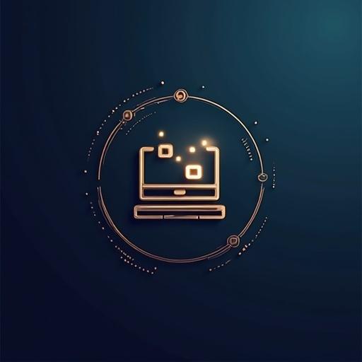 Modern logo depicting a stylized laptop within a circular outline. Logo represents technology and software business. Elegant design with a sleek aesthetic.
