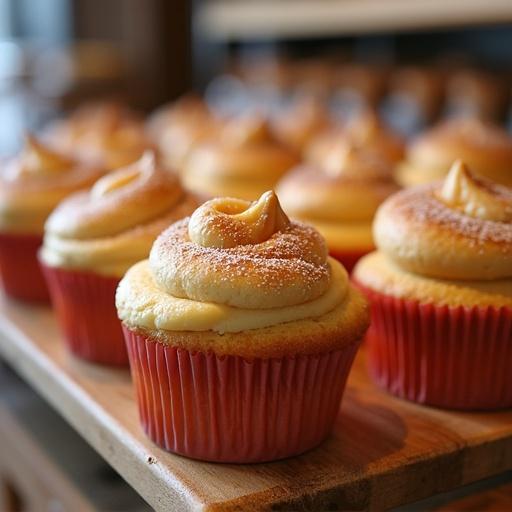 Image of freshly baked, appetizing cupcakes in a bakery with a sparkling effect.