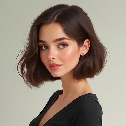 Elegant bob hairstyle shown from the shoulders up. Emphasis on hair and facial features without showing the face. Porcelain skin tone and warm hair color.