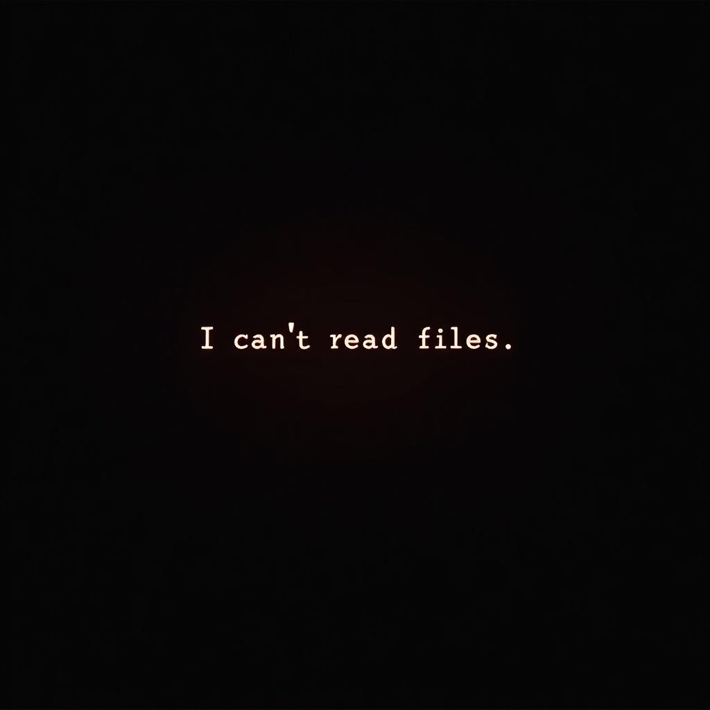 Error message displayed on a dark background. Text says 'I can't read files.' Simple design focused on the message.