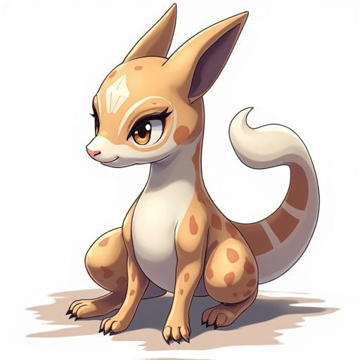 Chesmarm is a chess-themed creature with a sleek body resembling a chessboard. It has alternating white and marbled brown patterns. The eyes are sharp and thoughtful. Chesmarm embodies intellect and patience, preferring serene environments. This image depicts Chesmarm in an idle pose.