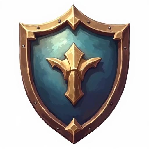 Icon of a shield designed for a card game. Size is 48 x 48 pixels. Styled similar to World of Warcraft. Background is transparent.