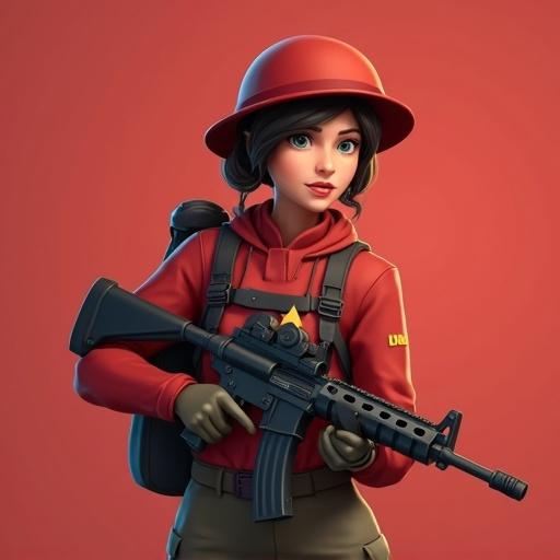 Steam avatar of a girl in the art style of Team Fortress 2 representing her Soldier class and Red team. She holds an RPG. The art style reflects 50s aesthetics.