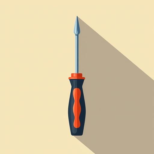High-quality flat cartoon vector illustration of a screwdriver. Centered clean lines simple solid colors. Isolated on a contrast background. Modern minimalist style. No text or outlines no shadows.