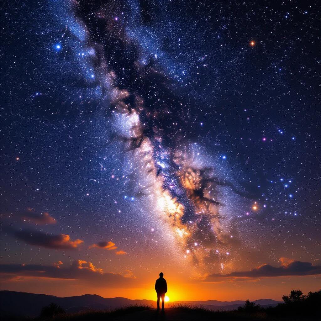 Stunning twilight sky with a vibrant galaxy and the stars of the Milky Way