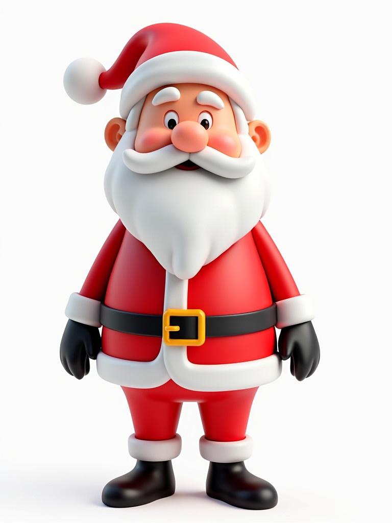 3D animated Santa Claus figure with brightly colored festive clothing playful and cheerful design suitable for holiday themed projects friendly expression