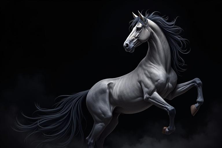 Majestic appaloosa horse rearing up against a dark background