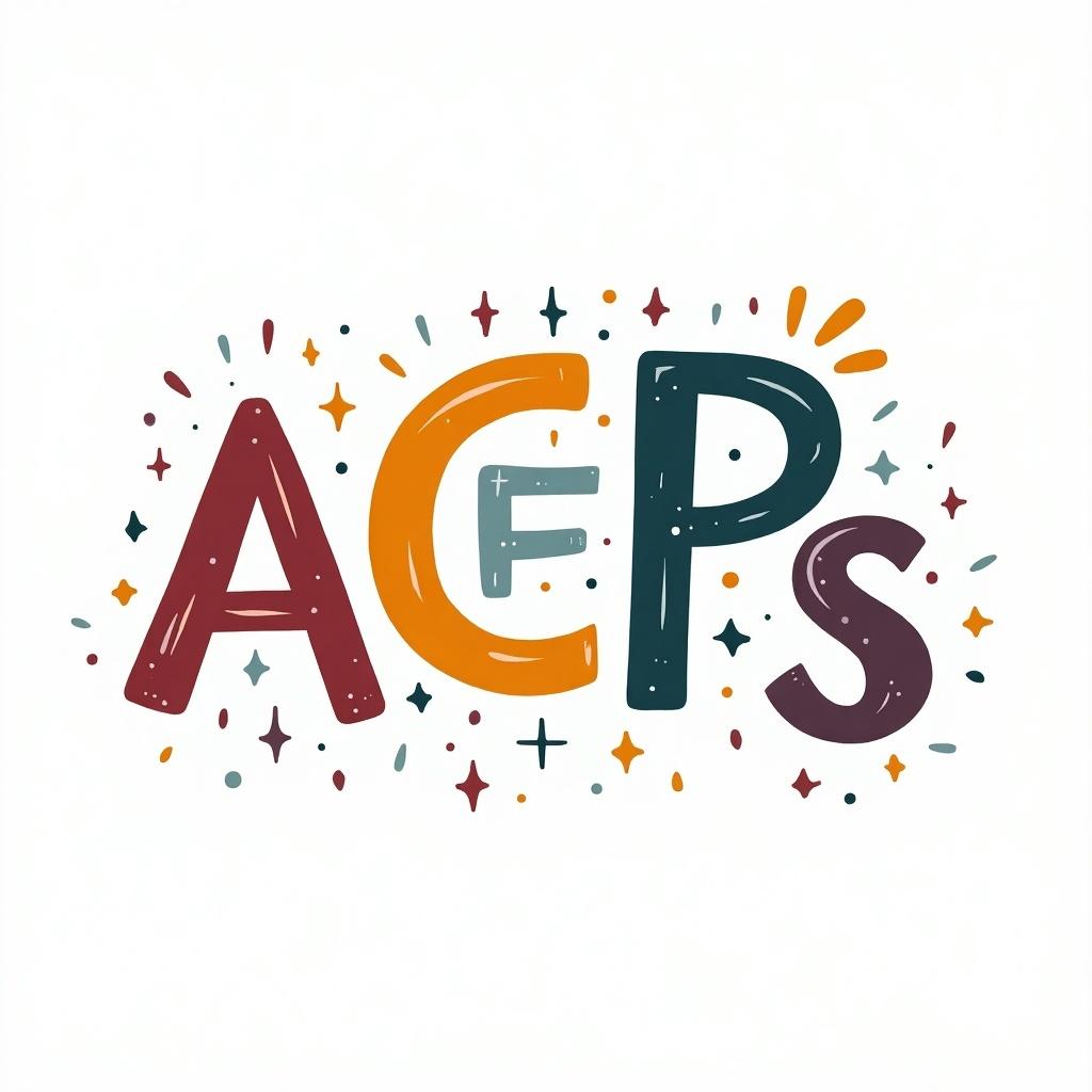 Artistic design featuring the letters ACPS in a creative style with decorative elements.