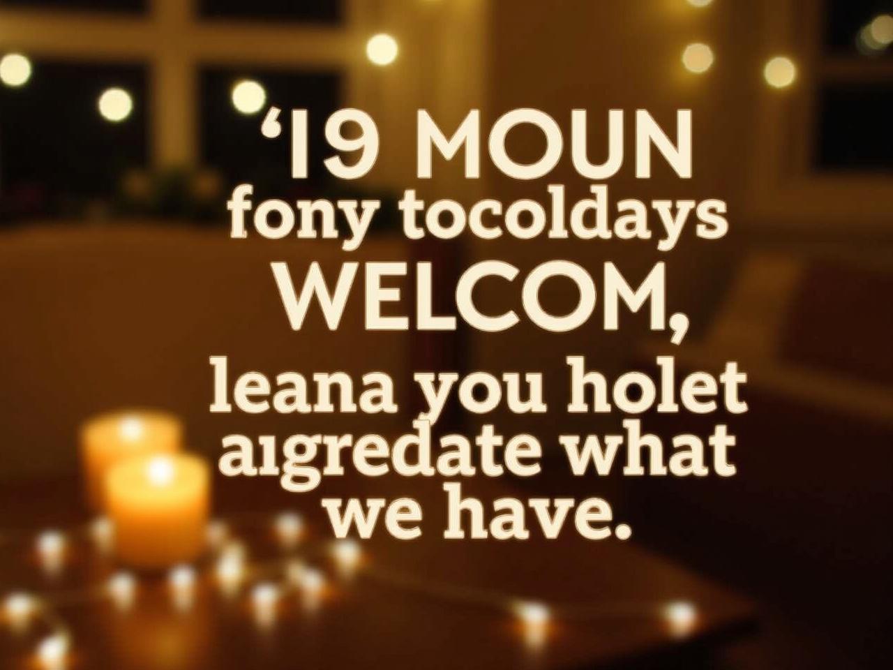 The image features a warm and inviting scene, likely captured during a festive season. There are soft lights strung up, creating a cozy ambiance. The text on the image conveys a message of genuine sentiment, emphasizing the importance of appreciating what we have. It suggests a celebration or greeting, perhaps for a specific holiday or occasion. The overall feel is welcoming and heartwarming, encouraging a positive outlook.