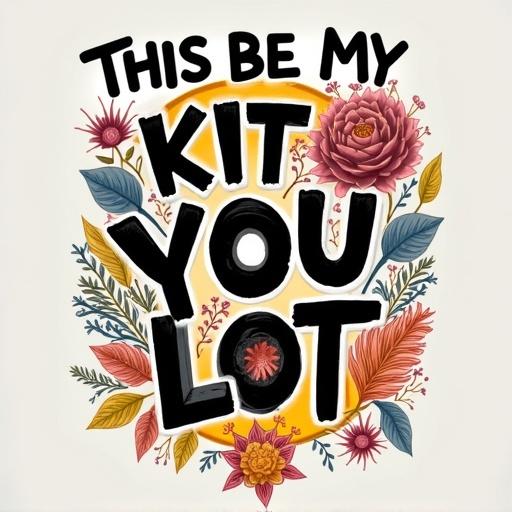 Graphic design featuring the phrase This Be My Kit You Lot bold and expressive. Floral illustrations surround the text creating a vibrant and alluring composition. Suitable for t-shirts and inspiring apparel.