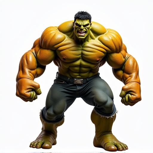 A hyper realistic superhero figure. Massive and muscular character. Skin resembles textured orange peel. Displaying an angry and powerful pose. No background visible. Character looking straight at the camera.
