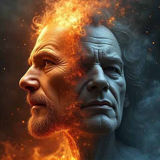 Create an image depicting Lázaro and the rich man, one in heaven and the other in hell.