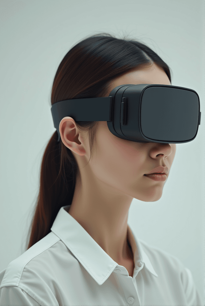 A person in a white shirt wearing a virtual reality headset.