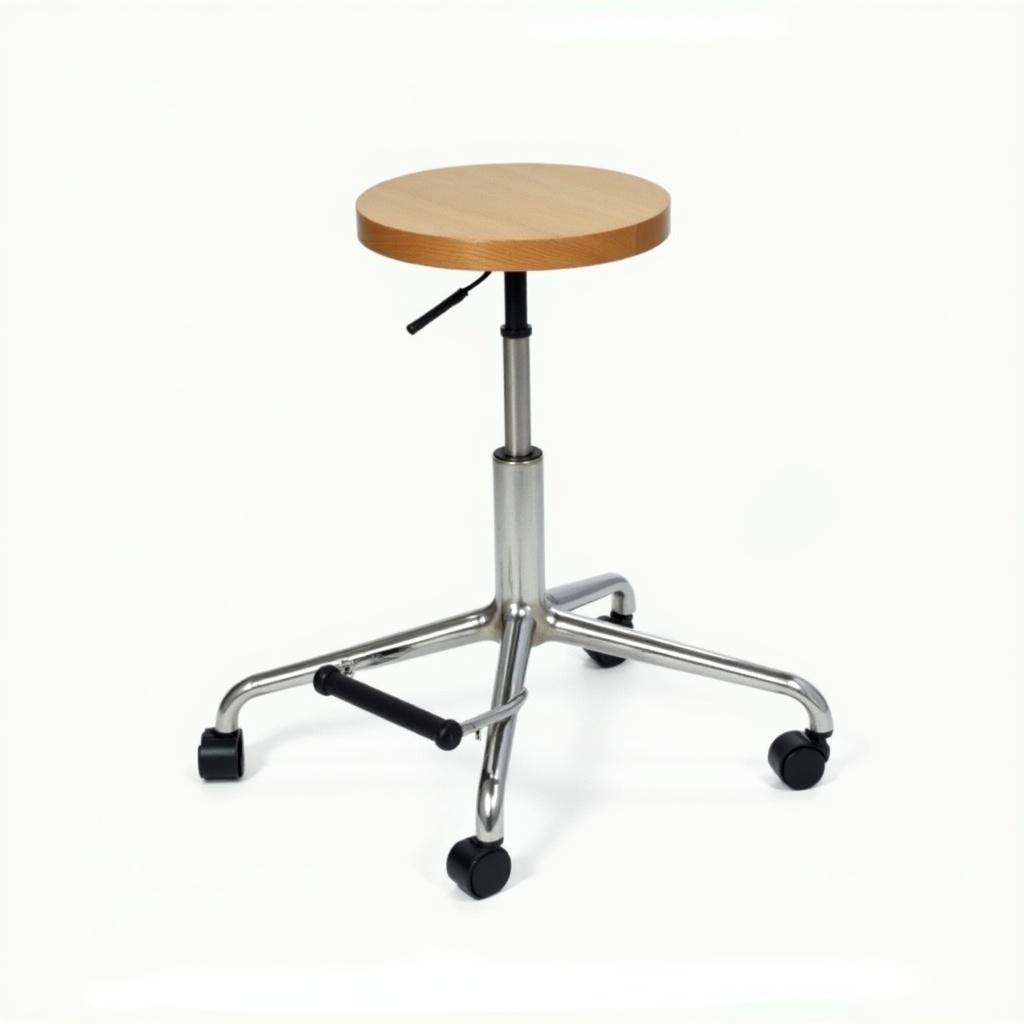 Design features simple sturdy structure round wooden seat. Function is suitable for sitting in labs classrooms industrial settings. Height is medium for use at workstations lab tables. Footrest adds comfort for prolonged use.