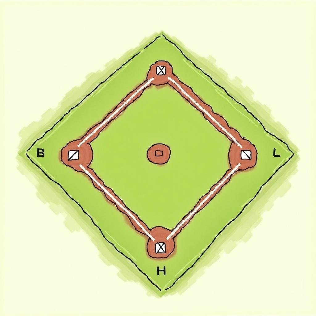 Simple two-dimensional drawing of a little league baseball field showing bases and pitcher's mound.