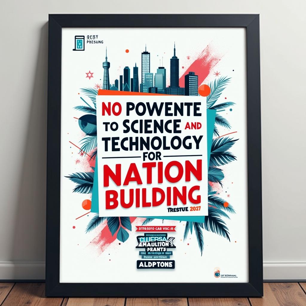 Personalized digital poster features advocacy for science and technology in nation building. Strong imagery and bold typography highlight innovation and progress.