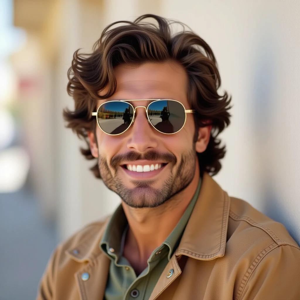 Image of an individual in stylish attire typical of the 1980s and 1990s period. The focus is on fashion elements that represent a casual vibe. Setting gives a nostalgic feel associated with urban environments.